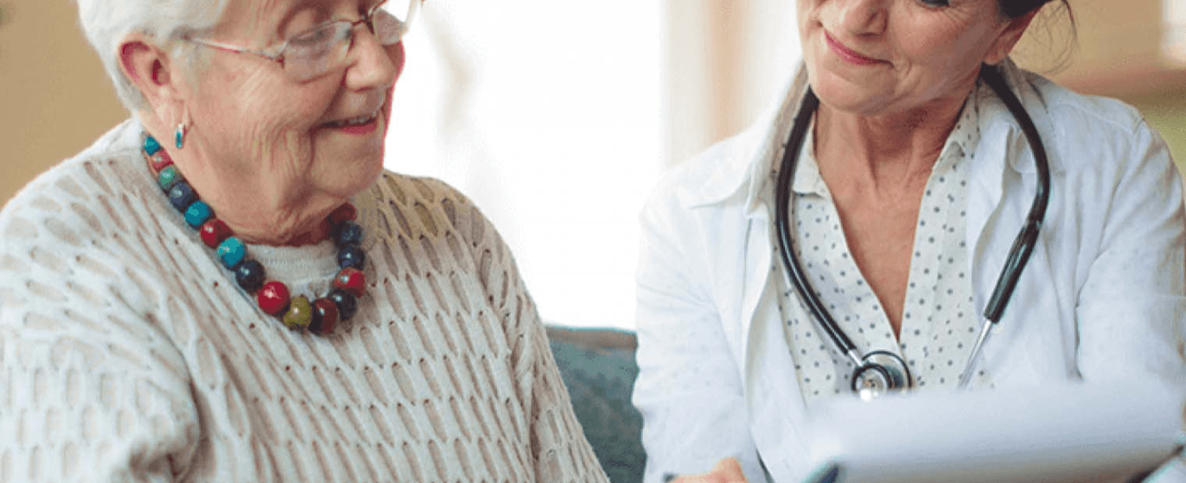 Doctor and elderly female patient reviewing results